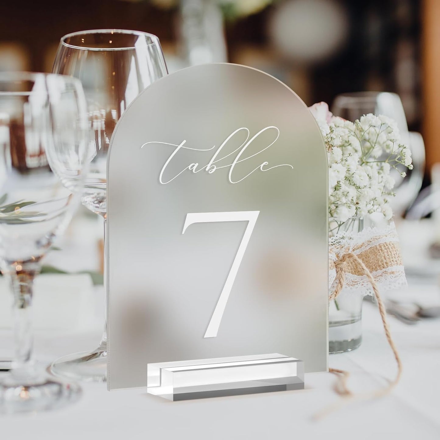 JINMURY Frosted Arch Table Numbers for Wedding, 5x7 Inch Acrylic Table Numbers 1-10 with Stands, Frosted Acrylic Arch Tabletop Sign with Holder for Centerpiece, Reception, Wedding, Party, Event
