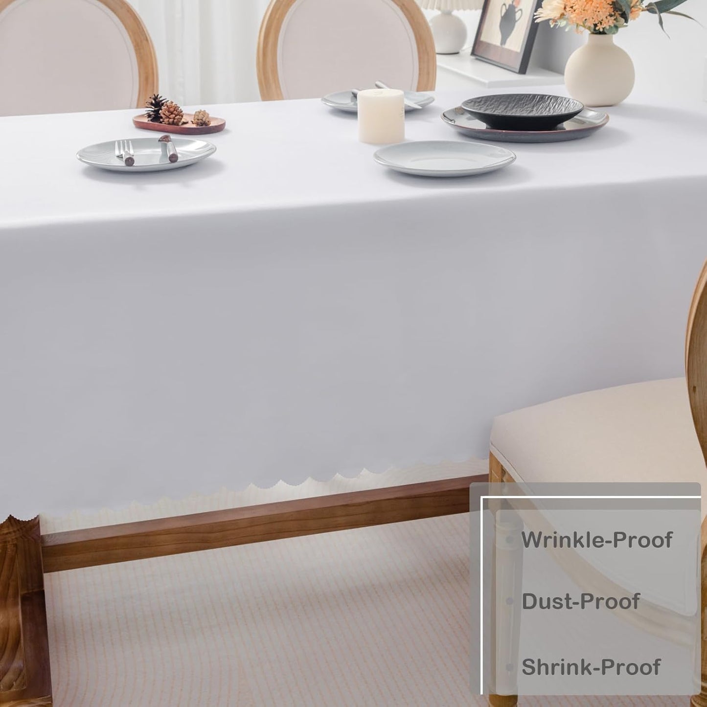 Rectangle White Tablecloth 60 x 84 Inch Polyester Fabric Washable Table Cloth Decorative Wrinkle Resistant Solid Color Table Cover for Dining Party Wedding Camping