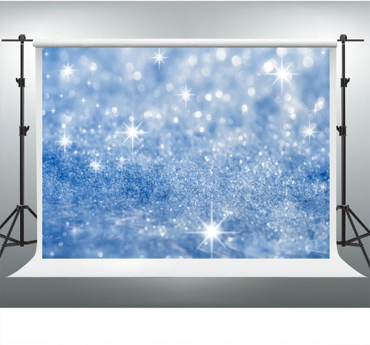 YongFoto Silver Blue Glitter Backdrop 5x3ft Silver Light Spots Blue Sequin Bokeh Photography Background Birthday Bridal Shower Wedding Photography Background Party Banner Portraits Photoshoot Props