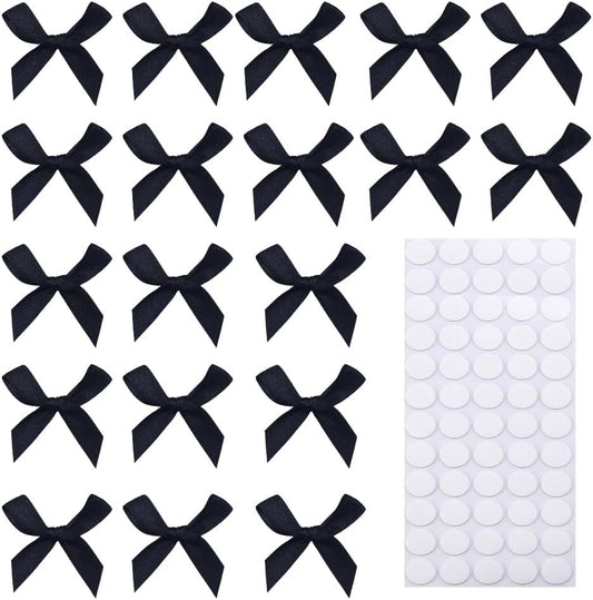 60pcs 1.7" Mini Black Ribbon Bows Decor – Small DIY Satin Bows for Crafts, Little Bows for Gift Wrapping, Tiny Bow Stickers for Note Card Bow Baby Shower Cake and Candle Decorations