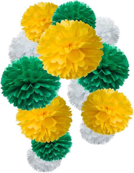 Paper Flower Tissue Pom Poms Party Supplies (yellow,green,white,12pc)