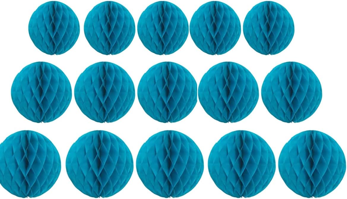 15pcs Honeycomb Balls Decorations 4'' 6'' 8'' Party Honeycomb Ball Flower Tissue Pom Poms Flower Ball Hanging Flower Balls for Baby Shower Birthday Wedding Nursery Decor(4'' 8'' 10'' Teal)