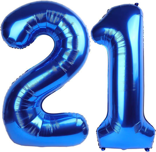 Navy Blue Jumbo Number 21 Balloon 40 Inch, Boy Girl 21 Birthday Supplies, Foil Helium 21 Birthday Giant Balloon, Mylar Blue Number Balloons Anniversary Decorations