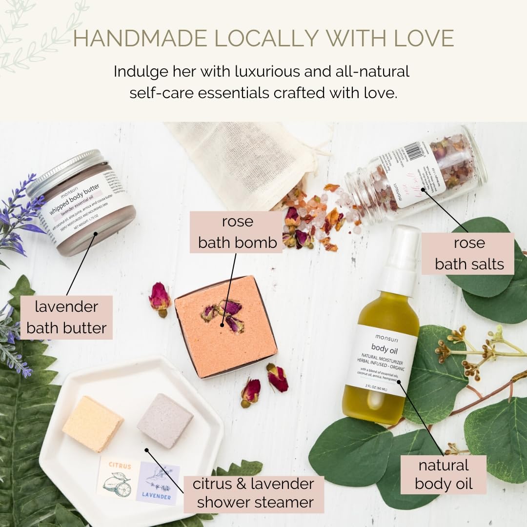Self Care Gift Basket for Mom: New Mommy Care Package Pampering Gift Set with Bath Accessories and Natural Skincare Products. Our Spa Day Kit for Women is the ideal Birthday Gift Basket for her.