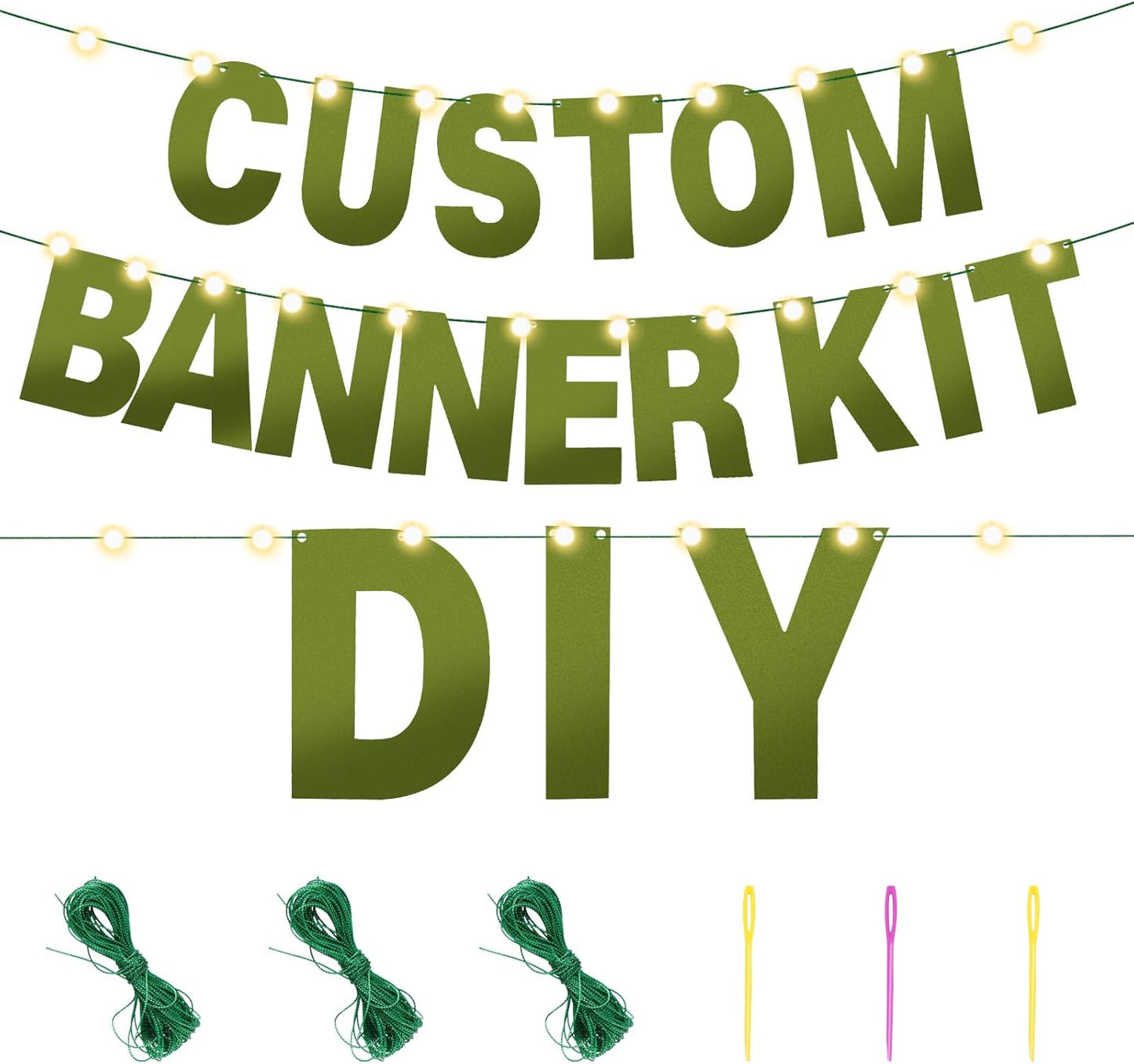 TaoBary 112 Pcs DIY Letter Custom Banner Glitter Customizable Banner Kit Including 107 Letters and Numbers 3 Rope for Valentine Birthday Party(Bright Green)