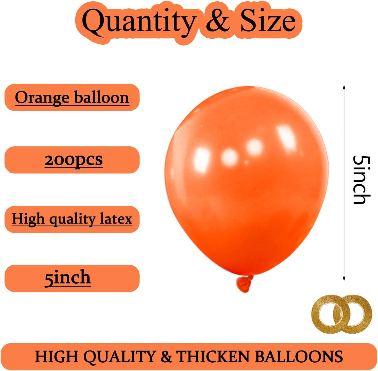 KAWKALSH 200pcs Orange Balloons 5 Inch, Small Mini Latex Balloons for Party Birthday Baby Shower Anniversary Festival Arch Garland Decoration