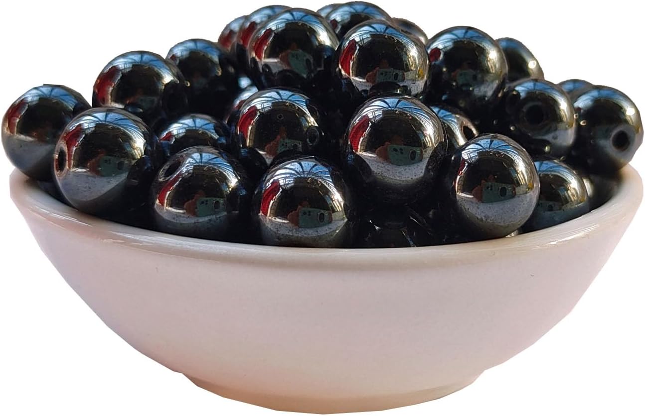 Stone Beads 10mm 60pcs Black Hematite Beads Round Loose Gemstones Beads for Bracelet Necklace Jewelry Making (10mm, 61019 Black Hematite)