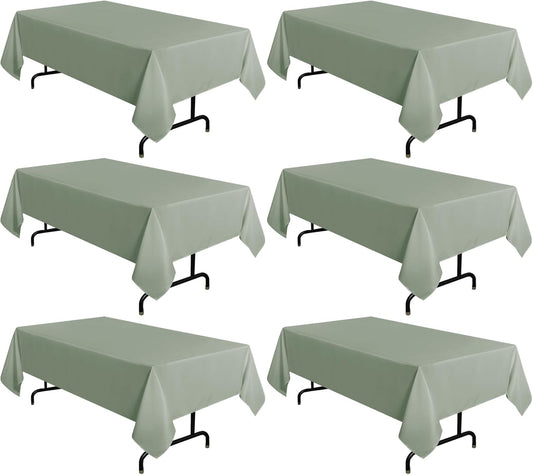 sancua 6 Pack Sage Green Tablecloth 60 x 102 Inch, Rectangle Table Cloth for 6 Feet Tables - Stain and Wrinkle Resistant Washable Polyester Table Cover for Dining Tables, Buffet Parties and Camping