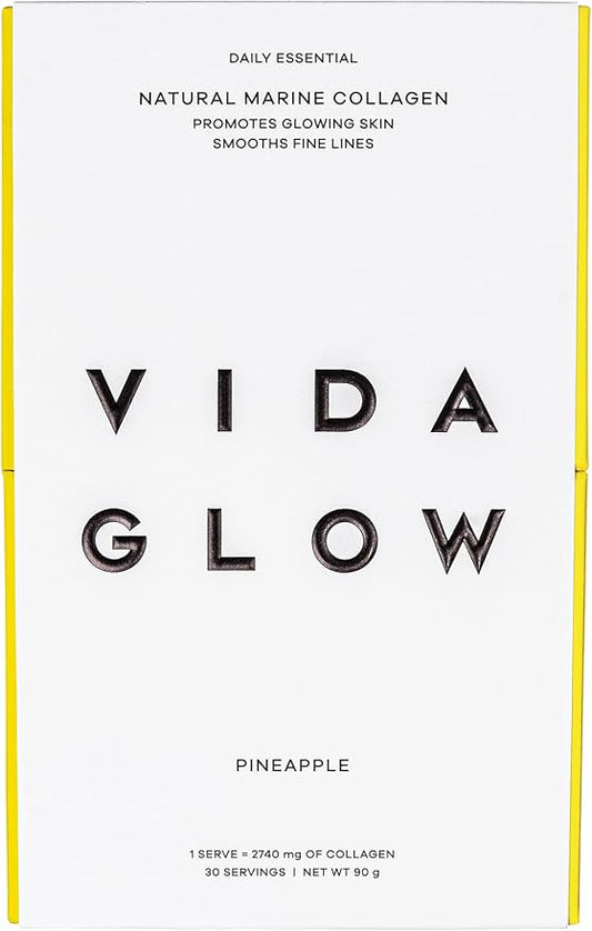 Vida Glow Marine Collagen Powder - Anti Aging Supplement with Collagen Peptides, Promotes Glowing Skin, Strong Nails, Healthy Hair | 30 Servings, Pineapple Flavor