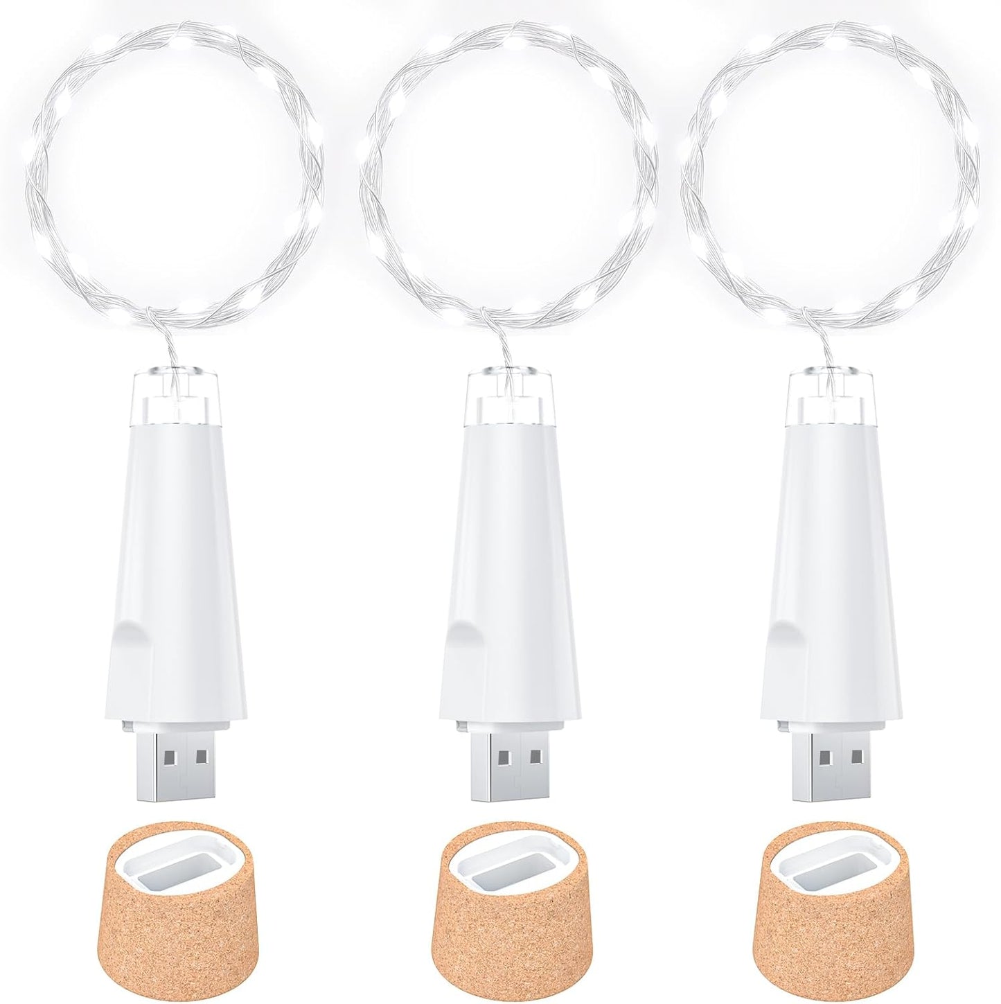 USB Bottle Lights Rechargeable Wine Bottle Fairy Lights Cork LED String Lights 20 LEDs Copper Wire for Table Party DIY Decor