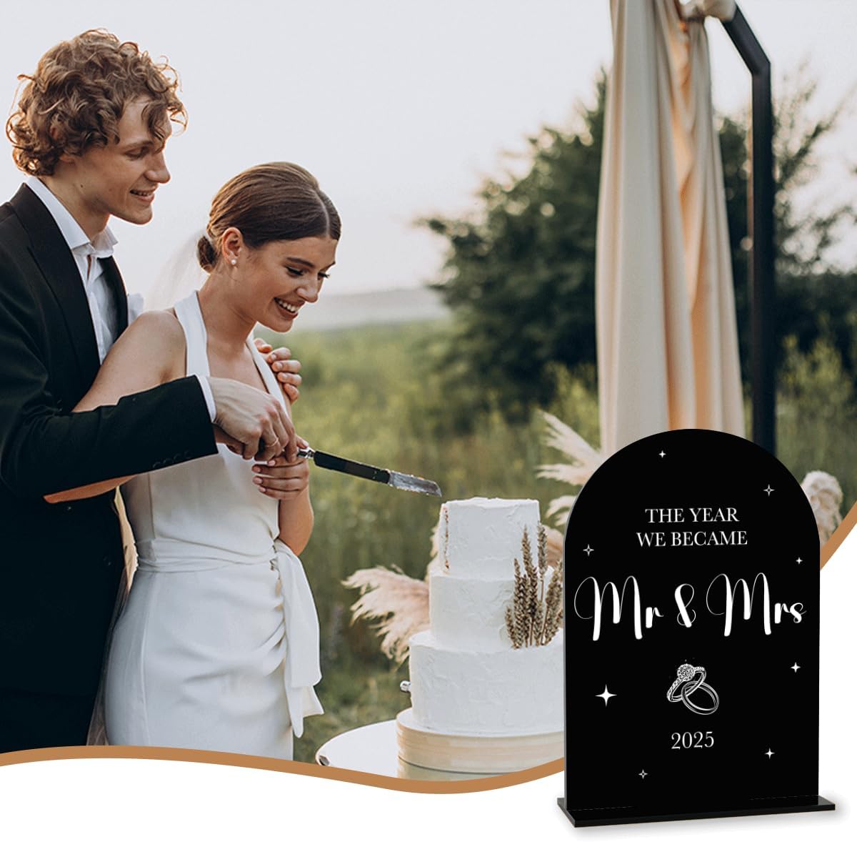 Black Wedding Sign, The Year We Became Mr and Mrs Signs, Wedding Engagement Bridal Shower Decor for Reception Ceremony Party, Weddings Love Acrylic Sign