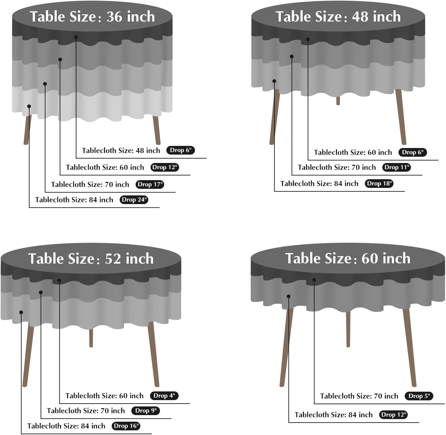 2 Pack Round Table Cloth 60 Inch Black Tablecloth Washable Polyester Solid Dining Table Cover for Birthday Party Dinner Holiday Outdoor Indoor