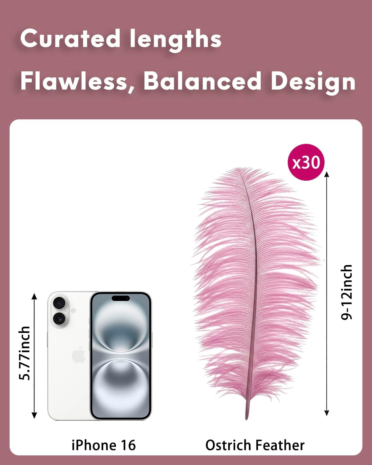 NEWONG 30pcs Peony Pink Ostrich Feathers Natural Bulk 9-12inch(23-30cm) Vase Craft Wedding Home Party Centerpieces Christmas Day Decoration