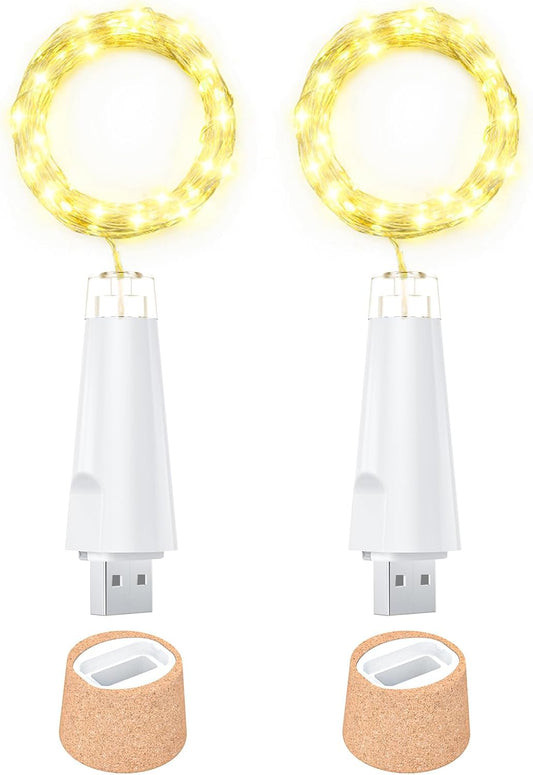 USB Bottle Lights Rechargeable Wine Bottle Fairy Lights Cork LED String Lights 20 LEDs Copper Wire for Table Party DIY Decor