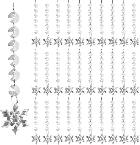 50 Pack Hanging Crystals - Clear Acrylic Prisms Pendant Ornaments for Christmas Tree, Centerpieces, Chandelier, Window & Home Decor, Ideal for Weddings, Parties Decorations (Snowflake)