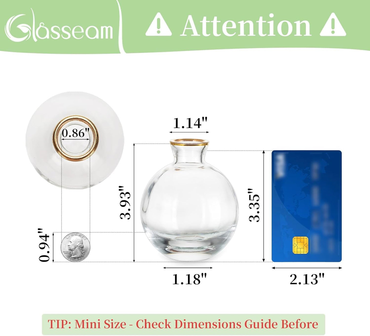 Glass Bud Vase for Centerpieces, 6Pcs/2Sets Glasseam Modern Gold Rim Mini Small Vases for Flowers Bulk Flower Vase Set Aesthetic Cute Handmade Tiny Short Wedding Table Centerpiece Decor