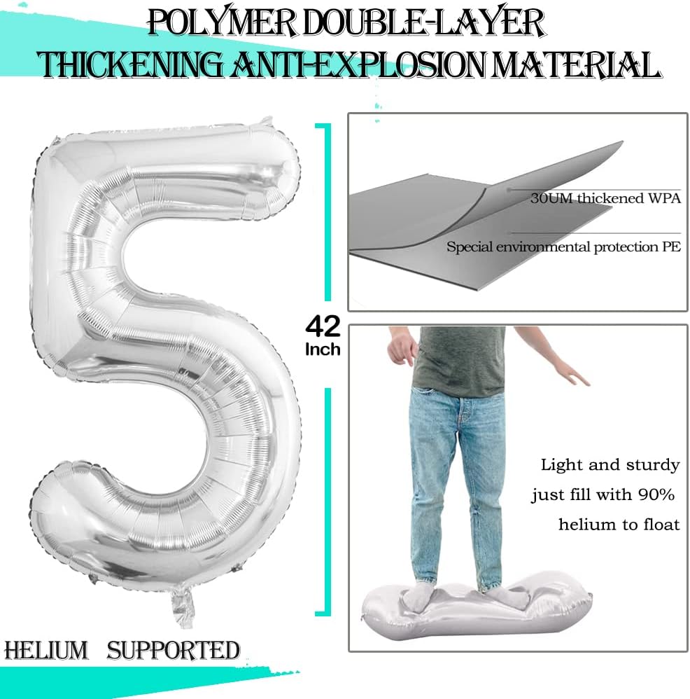 GOER Number 15 Balloons for 15th Birthday Sweet 15 Party Decorations,42 Inch Jumbo Foil Helium 51 Balloons for 51st Birthday Party Decoration (Silver)