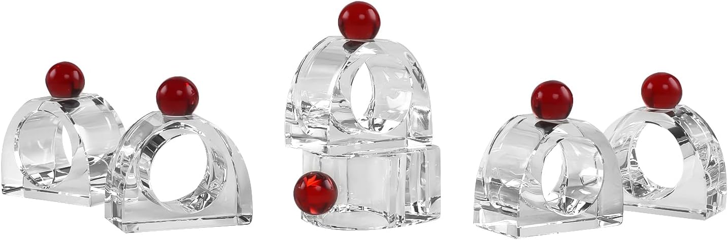 Crystal Napkin Rings Holder Silver Diamond Napkin Rings Pack of 6 Pieces with red Decor, Hotel Restaurant Wedding Party Holiday Banquet Dining Table Decor