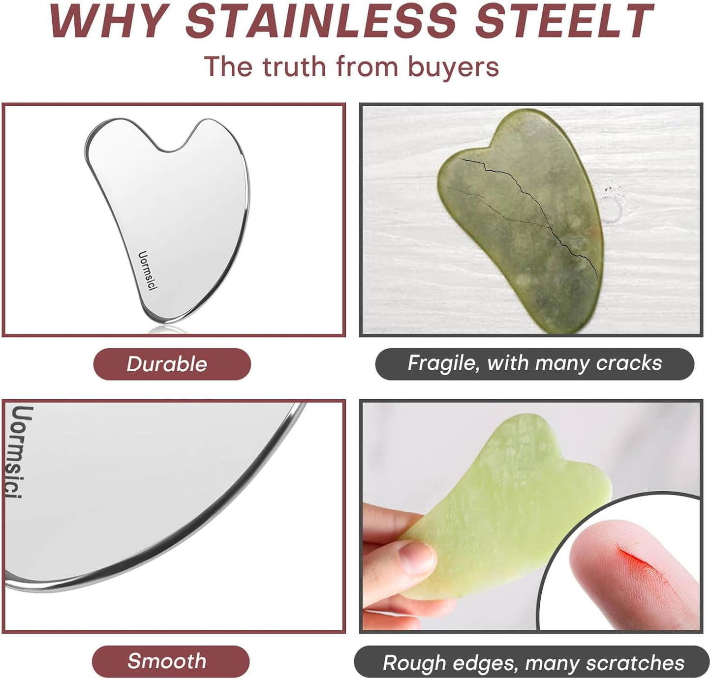 Metal Gua Sha Facial Tools, 100% 304 Stainless Steel Guasha Tool for Face, Premium Guasha Set for Face, Body, Gua Sha Stone for Tighten Skin