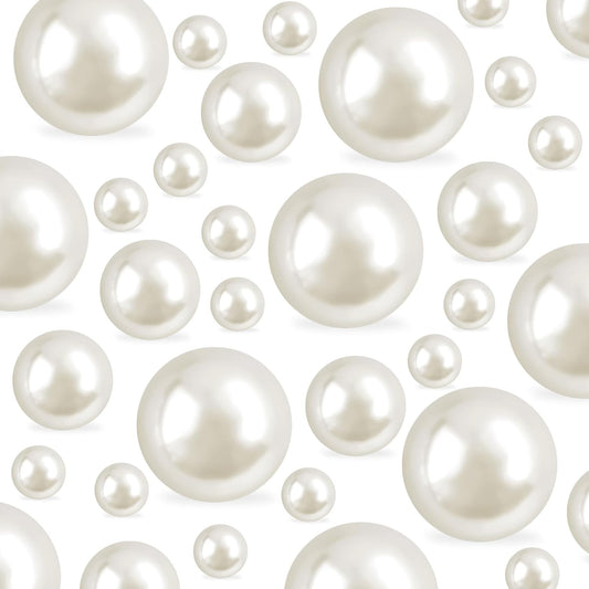 260Pcs Cream Glossy Beads - 6mm, 14mm, 18mm Round Plastic Pearl Beads for Centerpiece Decor, Wedding, Birthday, Christmas Party, Home Decor