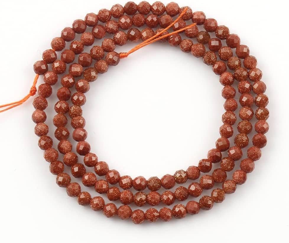 Song Xi 90pcs 4mm Natural Golden Sandstone Gemstone Beads Faceted Round Loose Stone Beads for Jewelry Making