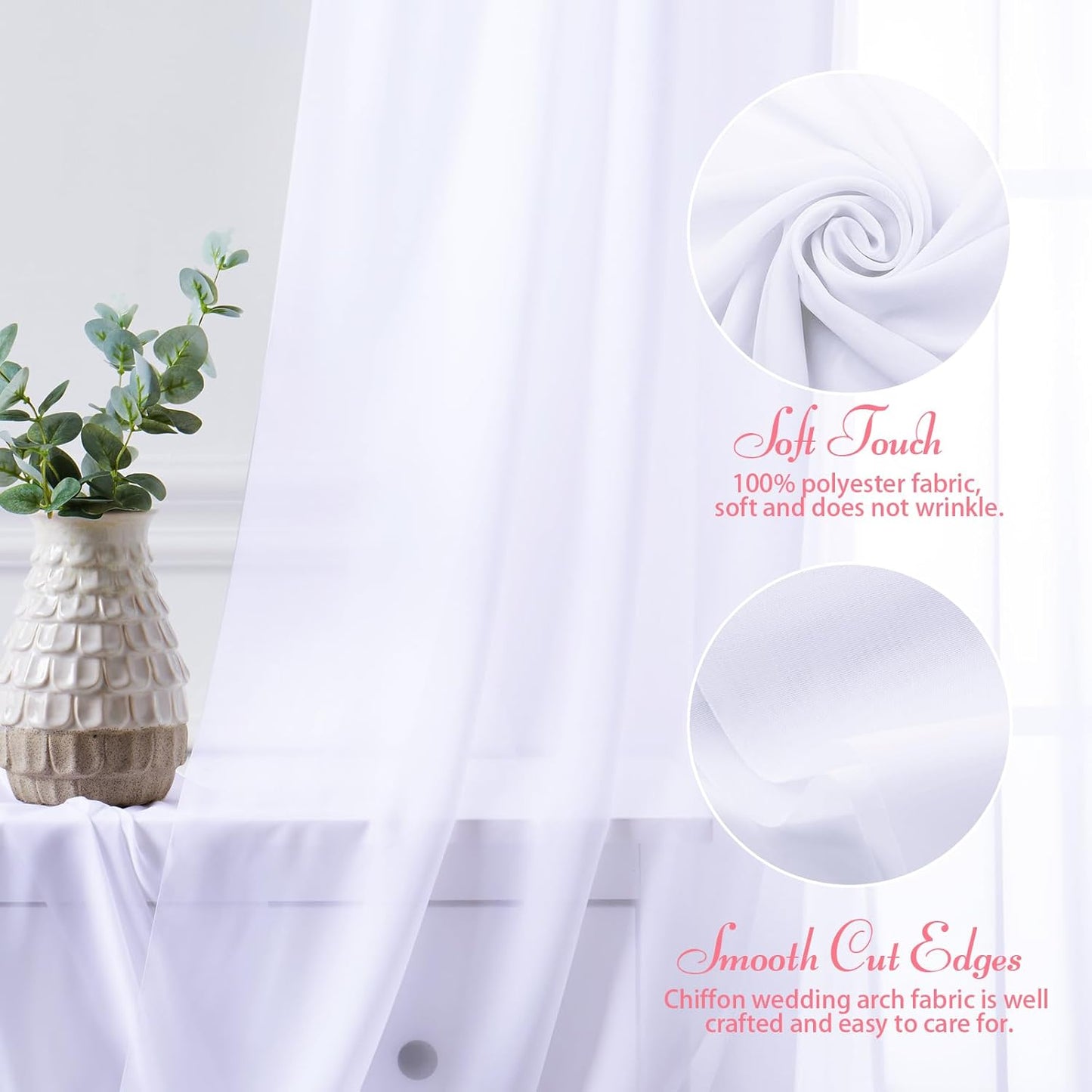 SiinvdaBZX 4 Panels Wedding Arch Draping Fabric 30" x 240" White Polyester Chiffon Fabric for Multiple Occasions