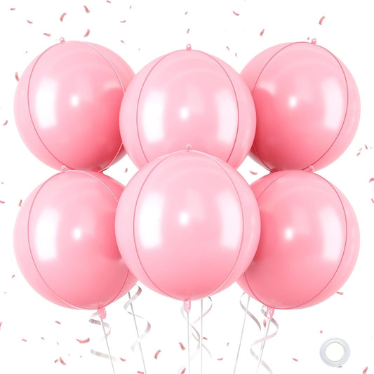 Giant 4D Foil Balloons, 6Pcs Large Metallic Pastel Pink Round Balloons, 22 Inch Big Round Foil Balloon for Pink Birthday Party Baby Shower Wedding Decorations