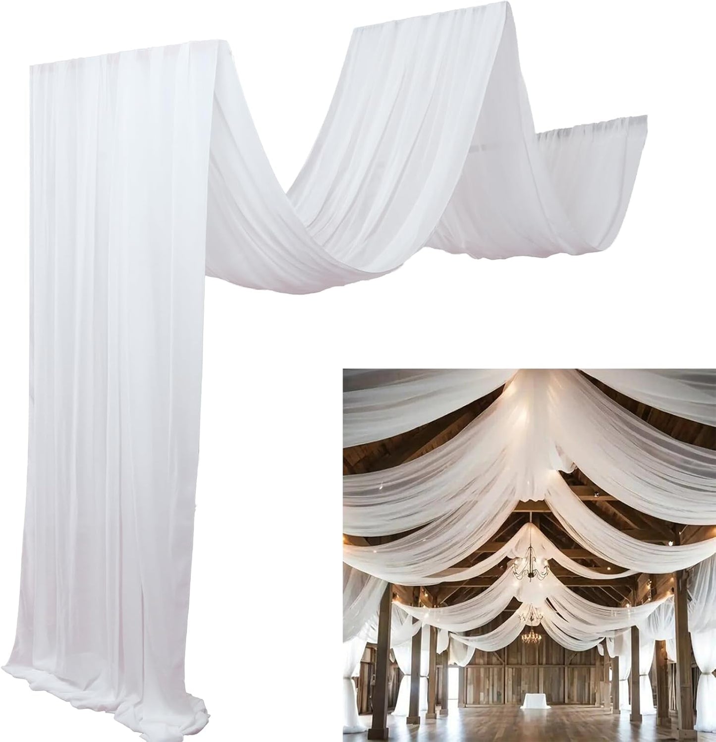 DUOBAO 6-Panel Chiffon Wedding Backdrop Drapes 5x10FT - Semi-Sheer White Fabric Ceiling & Stage Decor for Ceremony, Party, Outdoor Events