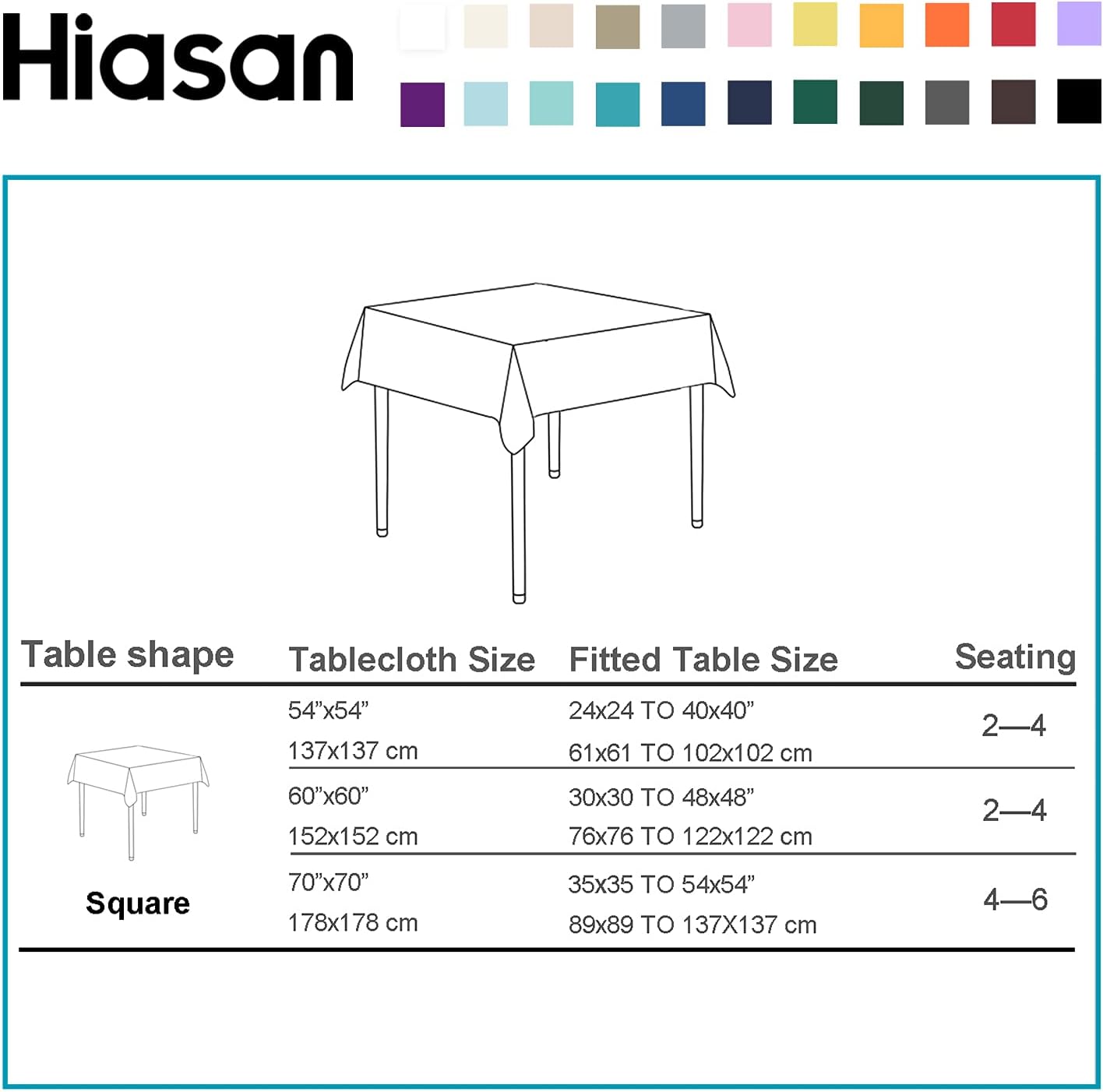 Hiasan Square Tablecloth - Waterproof and Spillproof Washable Fabric Table Cloth for Dining Room Kitchen, Emerald Green, 70 x 70 Inch