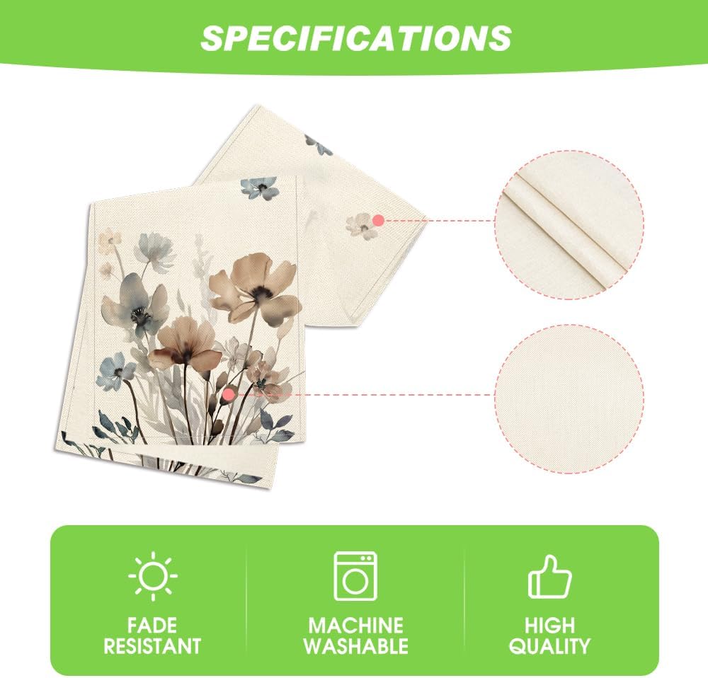 Artoid Mode Brown Poppy Floral Leaves Spring Table Runner, Seasonal Summer Kitchen Dining Table Decoration for Home Party Decor 13x90 Inch