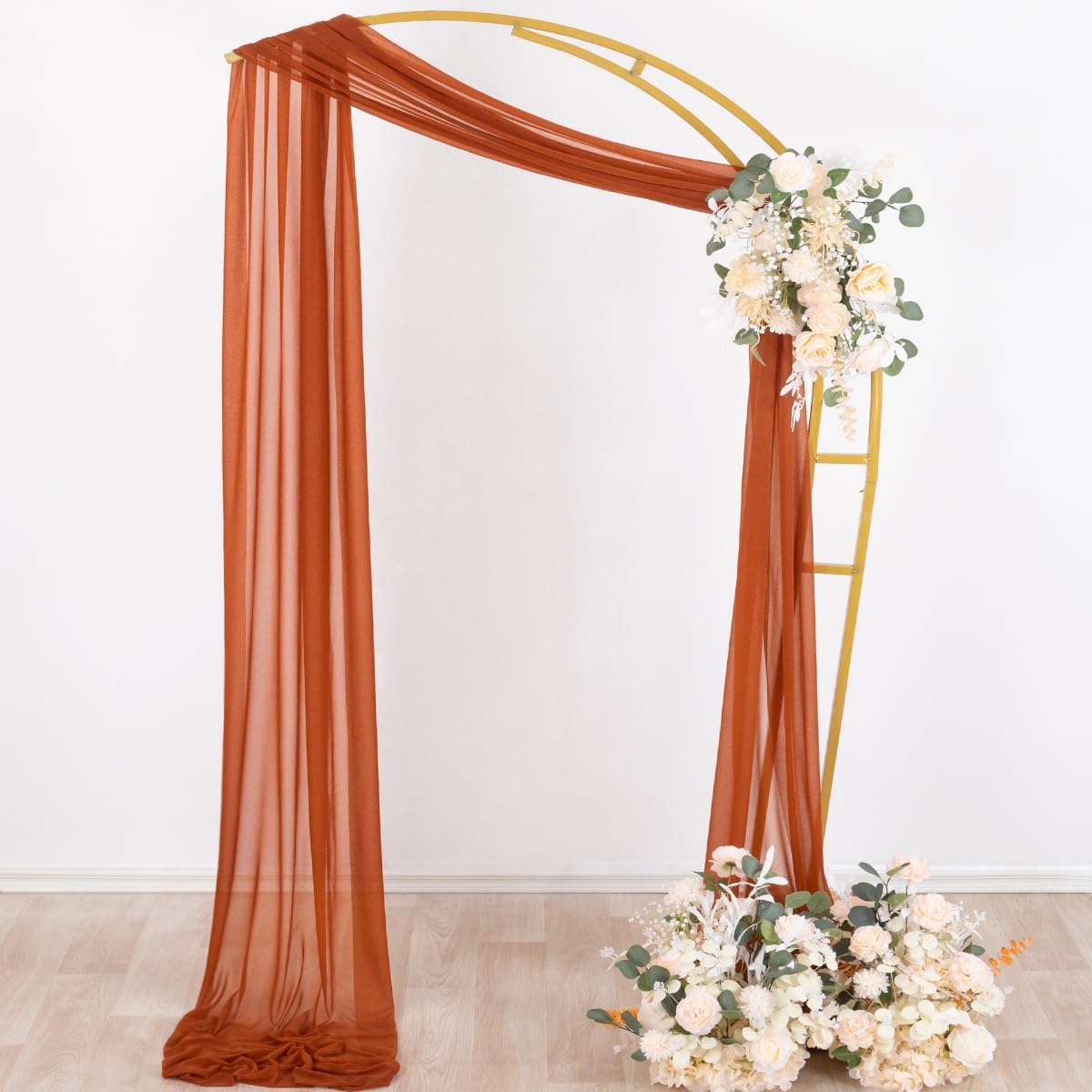 Socomi Terracotta Sheer Wedding Decor Fall Draping Fabric 29" x 20Ft 4 Panels Arch Outdoor Curtain Drapes Extra Long for Bridal Baby Shower Birthday Party Decor