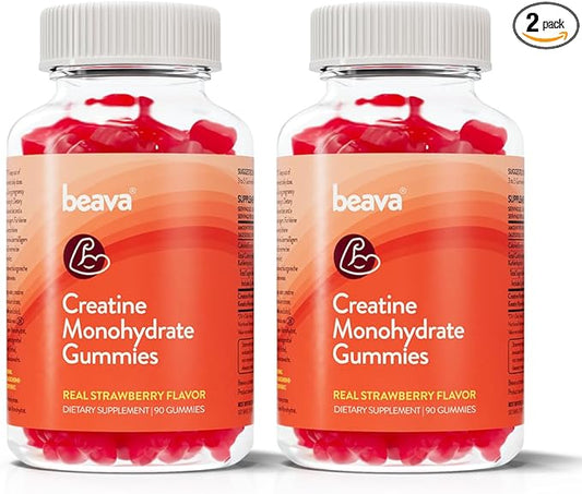 Creatine Monohydrate Gummies - Strawberry Flavored Creatine Monohydrate Gummies for Women & Men - Boosts Focus, Strength, and Muscle Gains - No Bloating, Vegan, Gluten Free- 180 Count - 2 Pack
