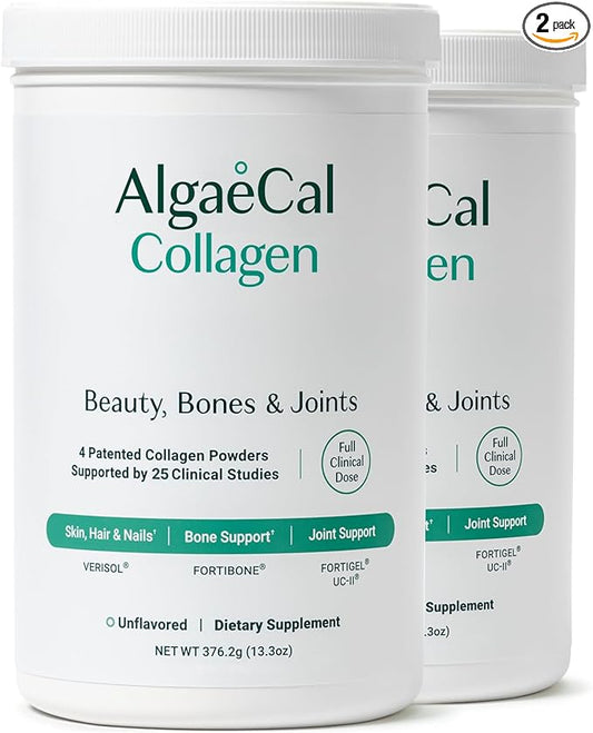 ALGAECAL Collagen - 4 Clinically-Supported Peptides VERISOL®, FORTIGEL®, UC-II®, FORTIBONE®, Anti-Aging Hydrolyzed Collagen Powder, 60 Servings, Made in USA