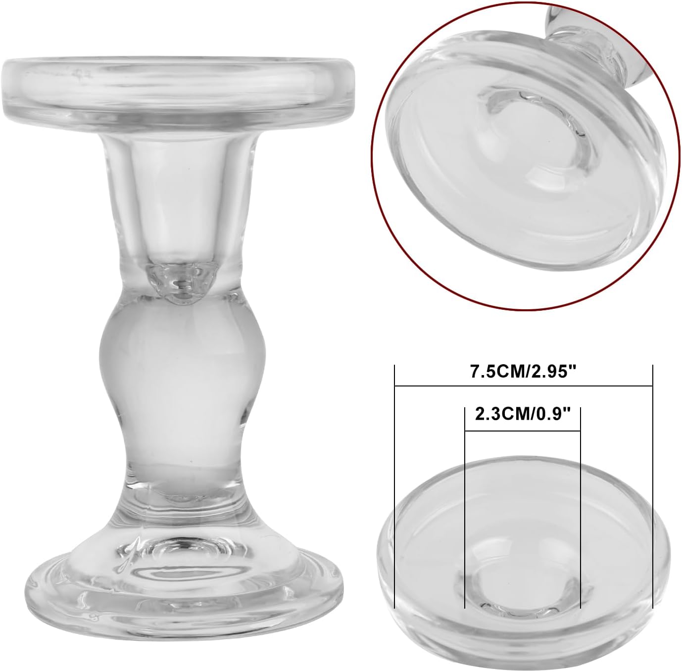 3-Piece Set of Glass Candlestick, Crystal Candlestick Holder Holder and Conical Candle, Christmas Candle Holder Decoration, Family Living Room Wedding Candle Holder (Clear)