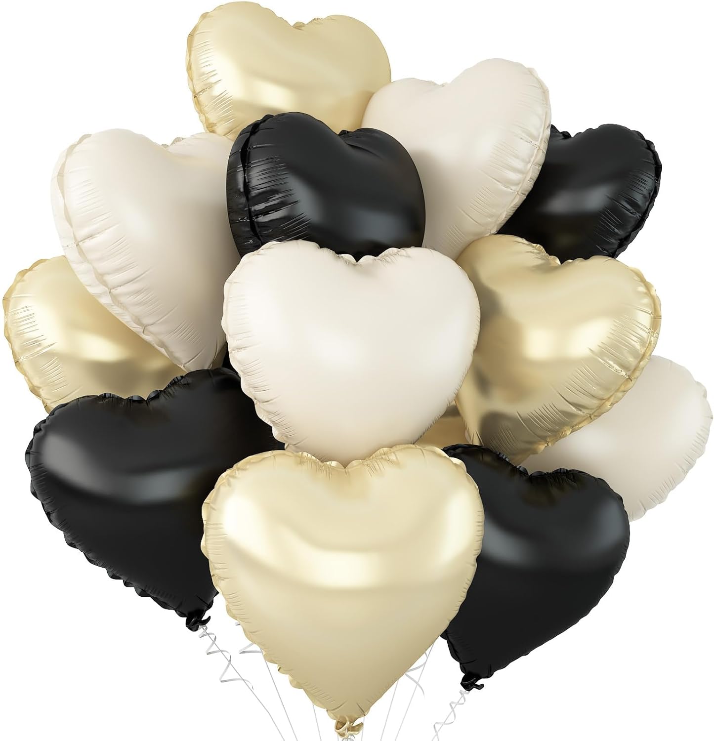 Black White Gold Heart Balloons,12Pcs 18Inch Black Cream White Champagne Gold Heart Shaped Foil Helium Balloons for Baby Shower Birthday Anniversary Wedding Engagement Party Decorations
