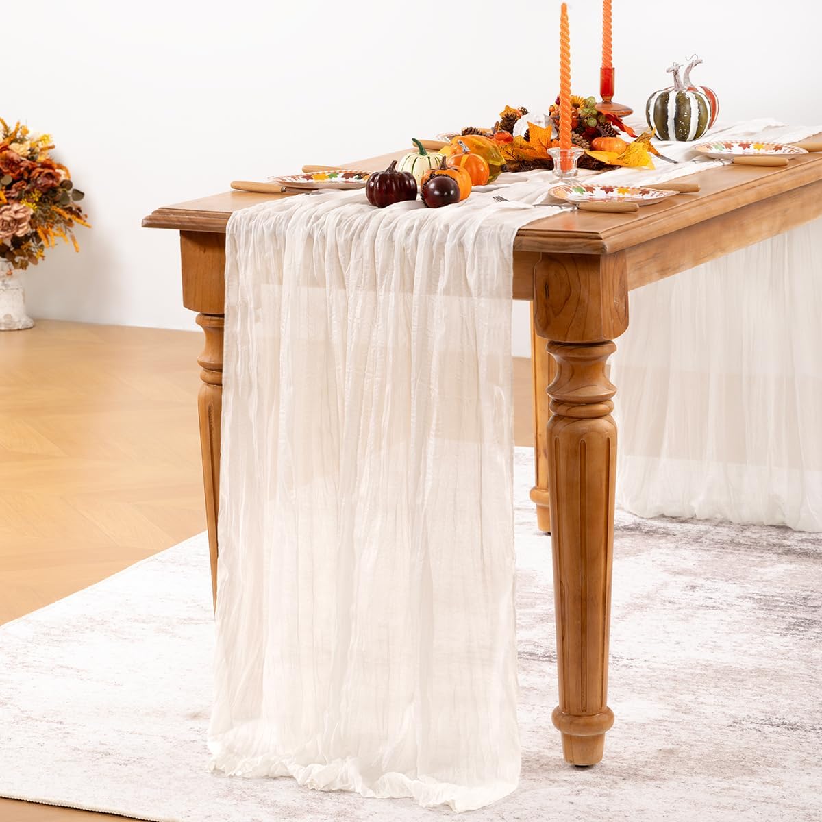 Ivory White Cheesecloth Table Runner 10 Pack Fall Table Runners Boho Gauze 120 Inches White Cheese Cloth Fall Table Decorations for Thanksgiving Weddings Bridal Baby Shower