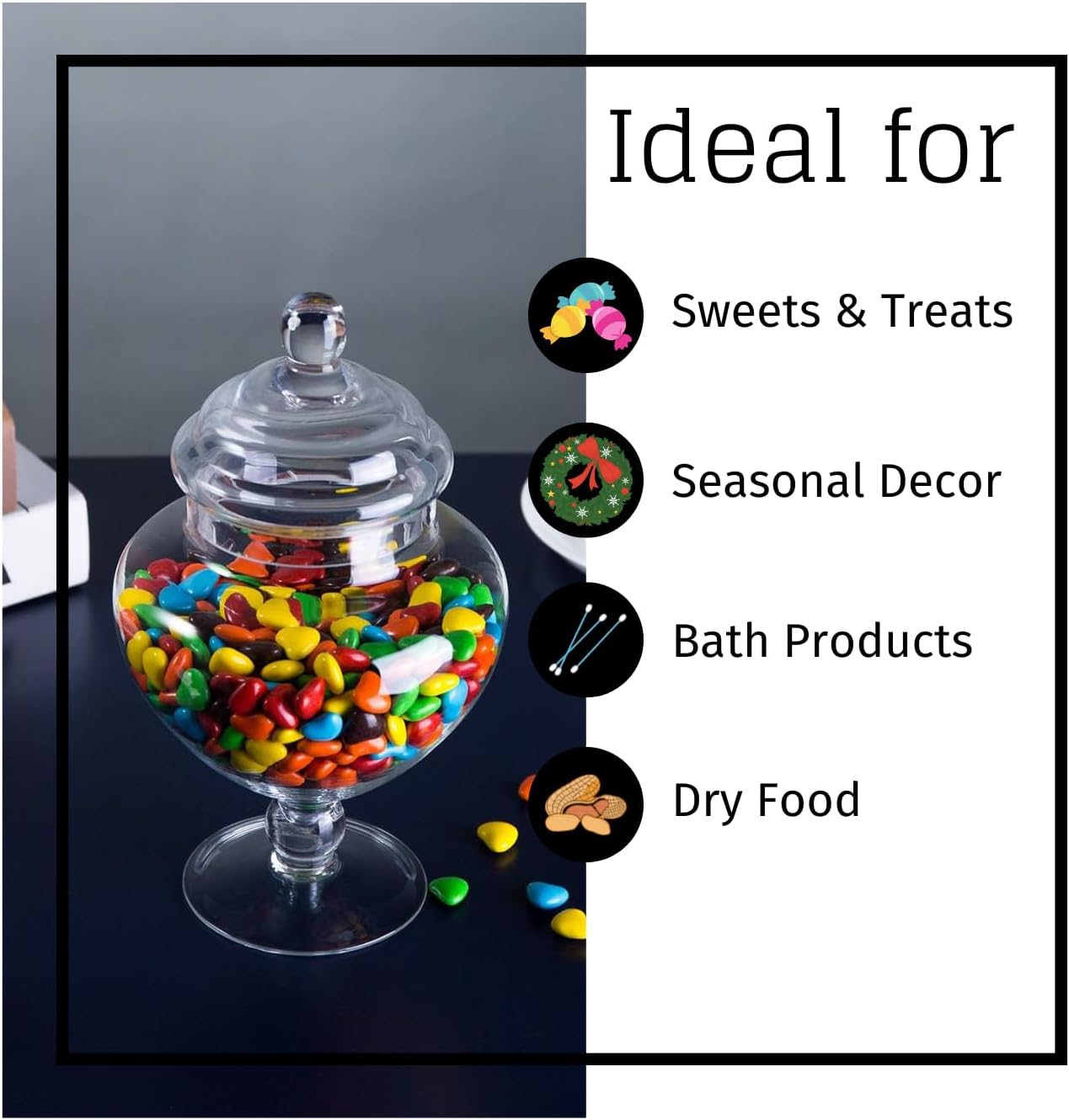 Diamond Star Clear Glass Apothecary Jars, Heart Shape Small Candy Buffet Display Elegant Storage Jar, Decorative Party Wedding Candy Organizer Canisters Xmas Gift (H: 9", D: 5"; 28 FL.OZ)