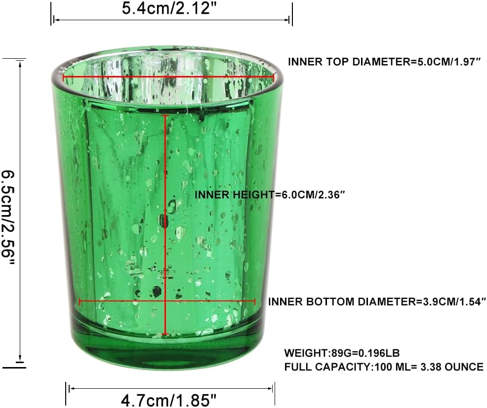 Green Mercury Glass Tea Light Holders Set of 36 - Elegant Votive Candle Holders for Weddings, Showers and Home Decor - Perfect for Table Centerpieces and Parties (Glass, Green)