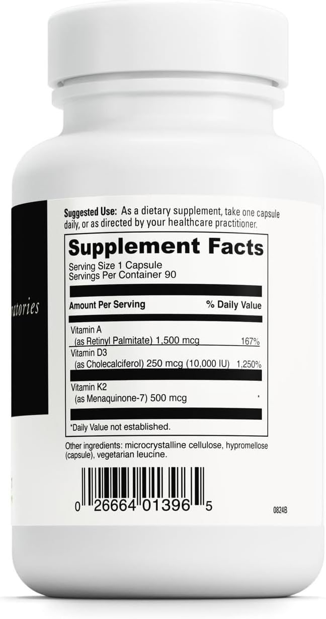 DAVINCI Labs ADK 10 - Helps Support Bone, Heart & Immune Health - Dietary Supplement with Vitamins A, D3 & K2 (as MK-7) - Vegetarian, Gluten Free & Soy Free - 90 Capsules