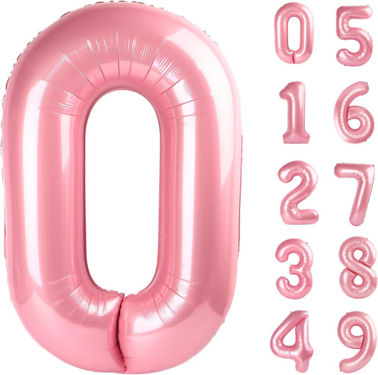 Light Pink 0 Number 40 Inch Large Balloon 0 Numbers Big Foil Helium Number Balloons 0-9 Jumbo Happy 10 20 30 50 60 80 Mylar Birthday for Baby Girl Anniversary Party Supplies (Number 0)