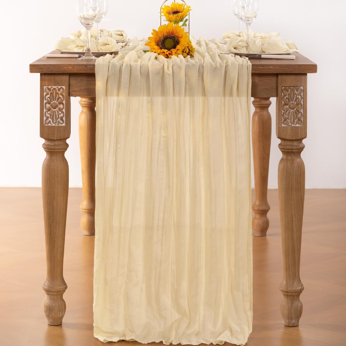 Beige Cheesecloth Table Runner Fall Table Runner 120 Inches Boho Gauze Cream Cheese Cloth Fall Table Decorations for Thanksgiving Wedding Bridal Baby Shower Garden Party Decor