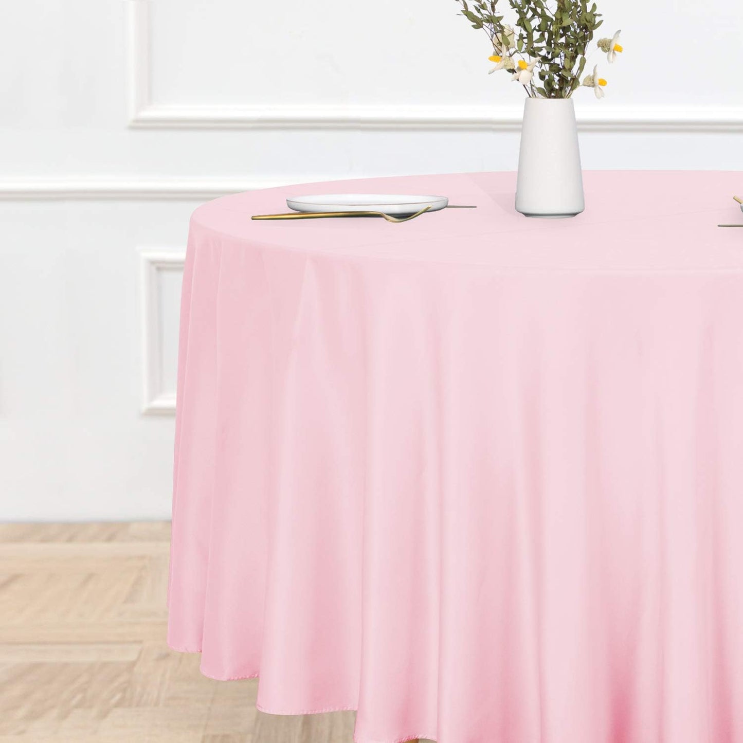sancua Round Tablecloth - 120 Inch - Water Resistant Spill Proof Washable Polyester Table Cloth Decorative Fabric Table Cover for Dining Tables, Buffet Parties and Camping, Pink