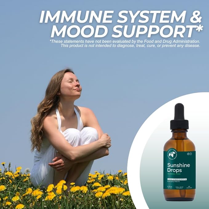 Mountain Meadow Herbs Sunshine Drops | Vegan Vitamin D3 Booster for Healthy Bones & Teeth | Ideal Winter Supplement | Tincture 2oz
