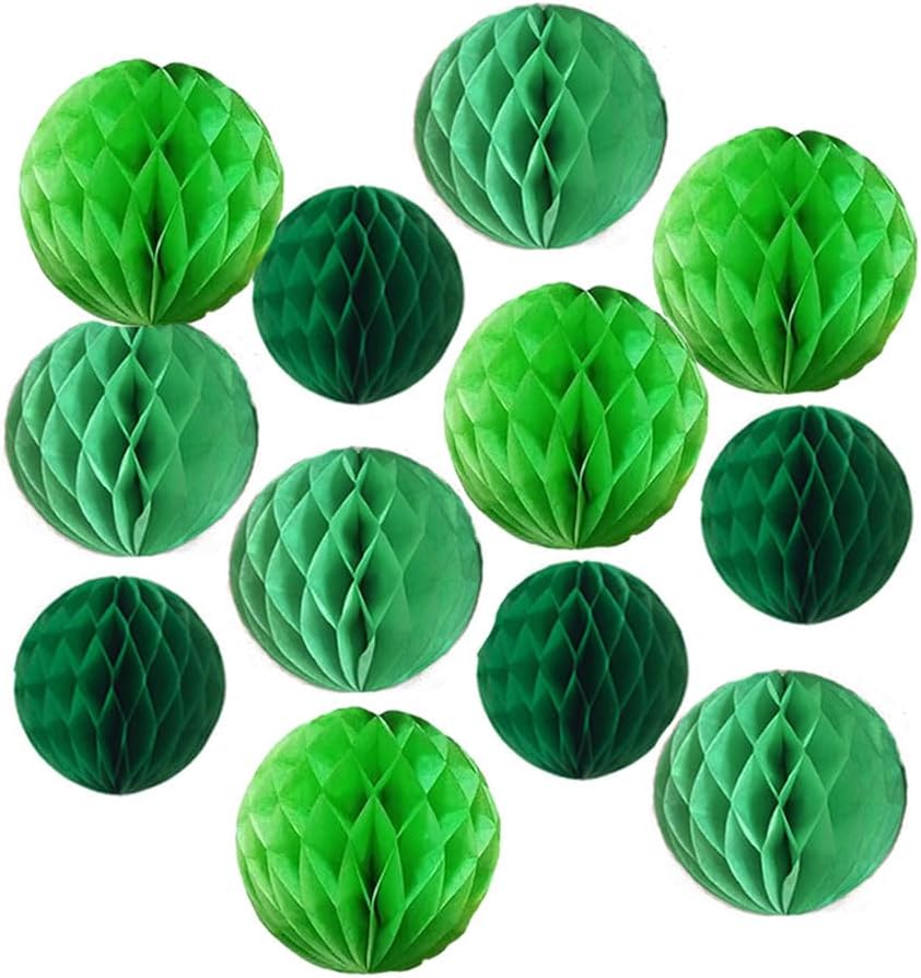 12pcs Party Honeycomb Balls Decorations 3'' 6'' 8'' Honeycomb Flower Tissue Pom Poms Flower Balls Hanging Flower Balls for Baby Shower Birthday Wedding Nursery Decor(3'' 6'' 8'' Green kit)
