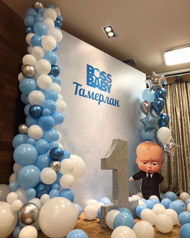 Blue Silver White Confetti Balloons Kit, Light Blues Metallic Blue Pastel Blue and Pearl Silver Birthday Balloon, for Boy Birthday Baby Shower Wedding Party Decor