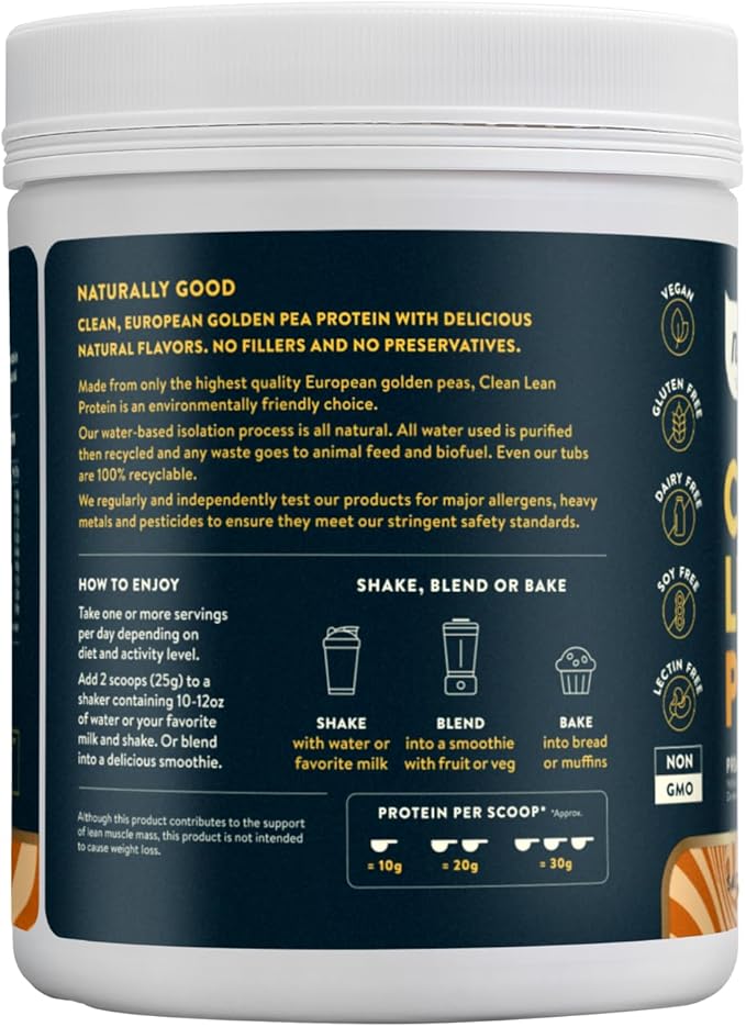 Nuzest - Pea Protein Powder - Clean Lean Protein, Premium Vegan Plant Based Protein Powder, Dairy Free, Gluten Free, GMO Free, Protein Shake, Salted Caramel, 20 Servings, 1.1 lb