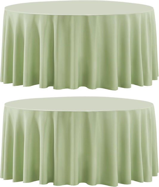 Round Tablecloth 132 Inch 2 Pack Sage Green Tablecloths Washable Decorative Linen Polyester Table Clothes Cover for Dining Table Banquets Buffet Parties and Wedding