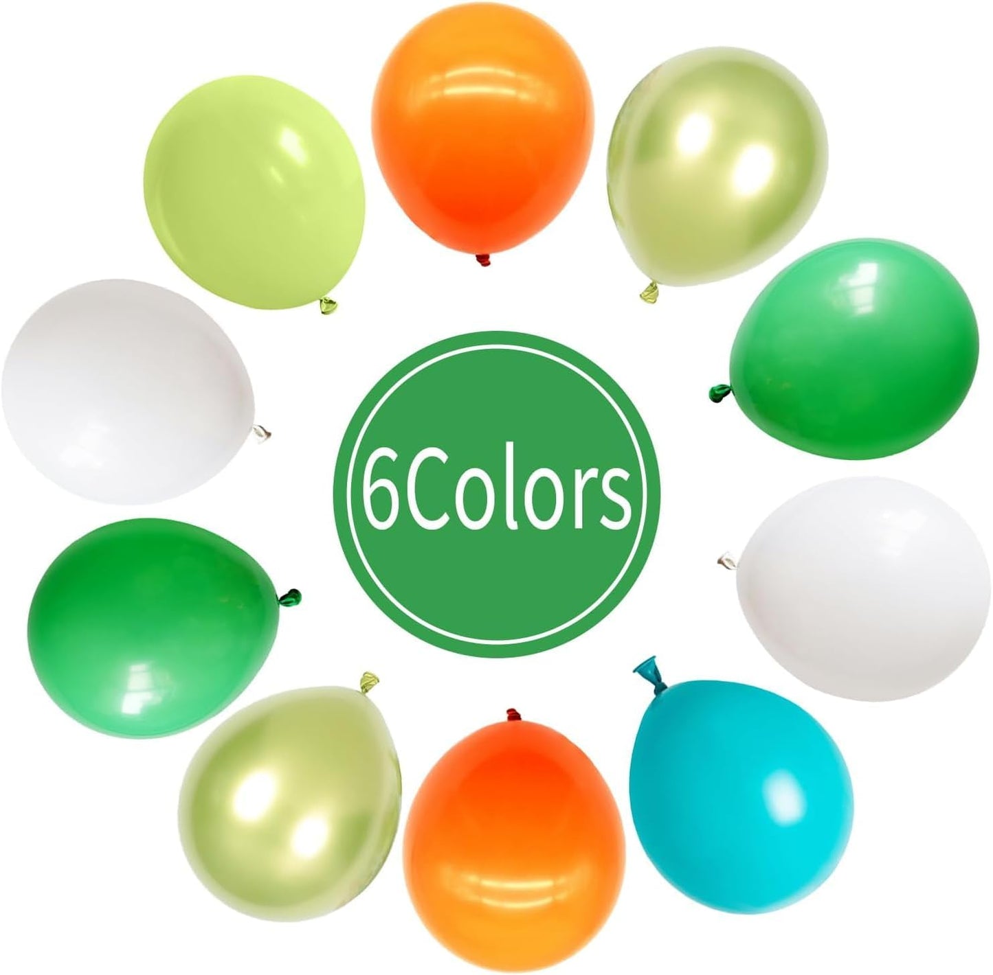 Orange Blue and Green Balloons, Assorted Latex Balloons, Orange Teal Turquoise Blue Fruit Green Metallic Green and White Party Balloon, for Dinosaur Safari Jungle Themed Birthday Party Decor