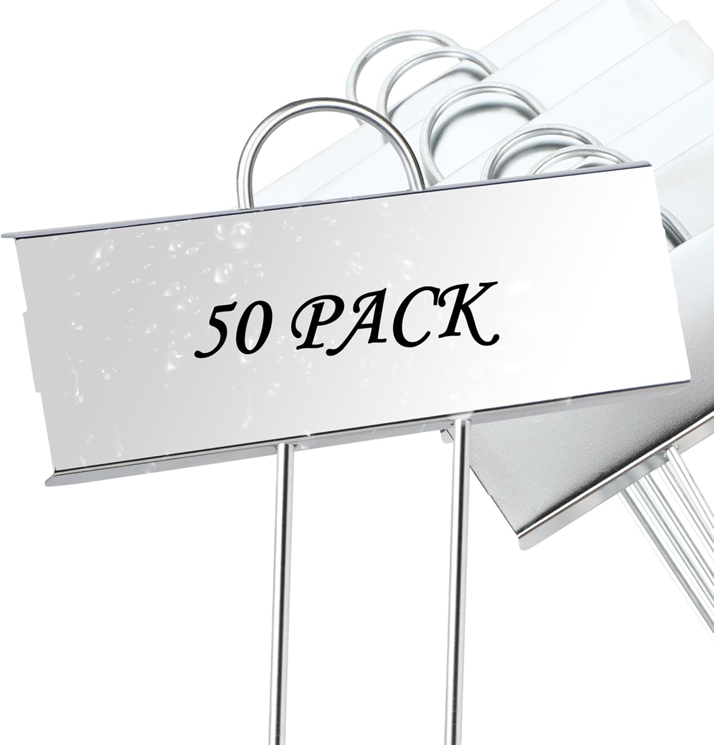 FORUP Metal Plant Labels, 50 Pack Garden Label Markers, Weatherproof Garden Stake Tags, Reusable Planting Gardening Markers, Silver
