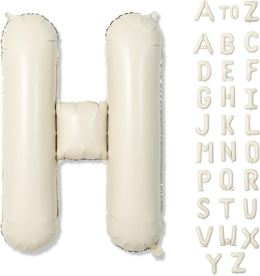 Giant Alphabet H Foil Name Balloons, Cream Ivory White Inflatable Word Balloons H Letters Birthday Decor, 40 Inch Mylar Beige A-Z Custom Letter Balloons for Girls Baby Shower Party Decoration Supplies